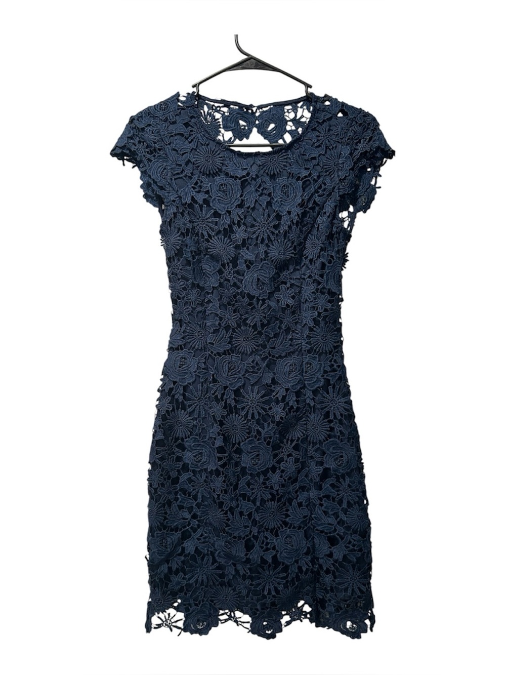 Lulu's Navy Floral Crochet Lace Sheath Dress